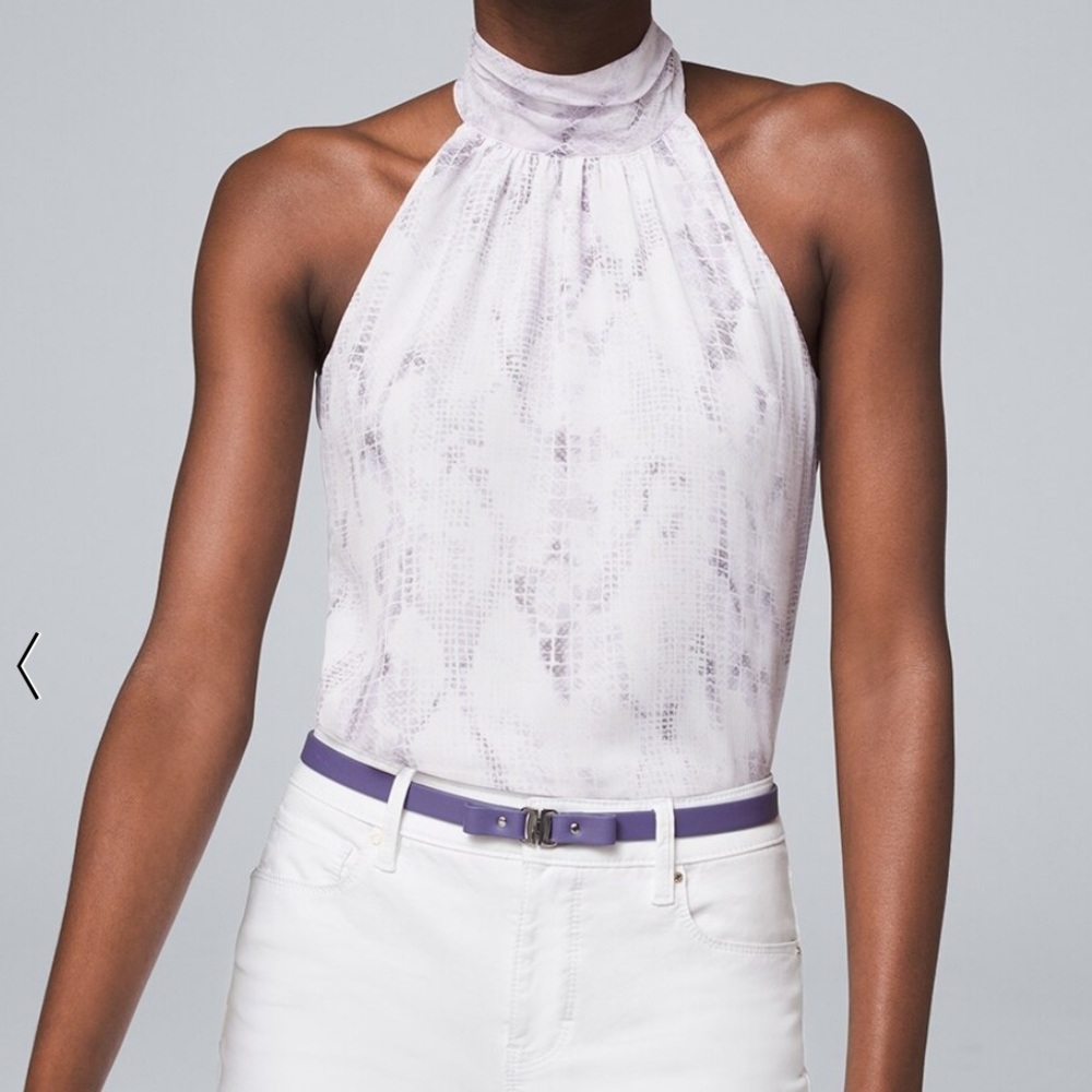 White House Black Market Snake-Print Sleeveless Bow Blouse